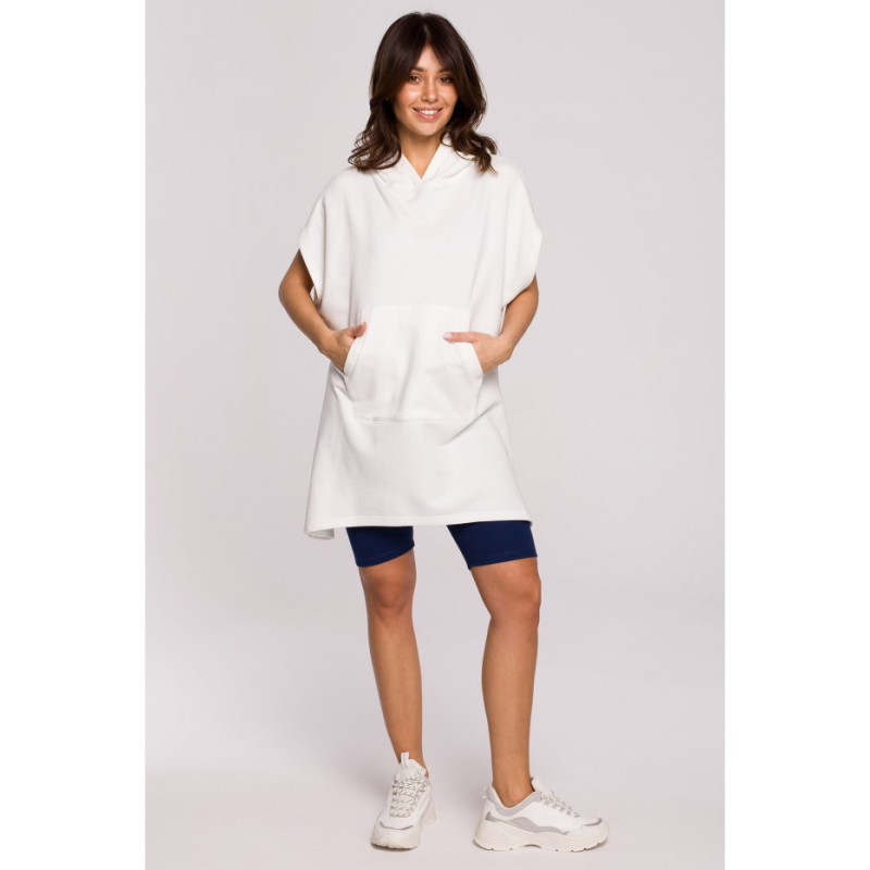 B226 Tunika trapezowa z kieszenią kangurek - ecru