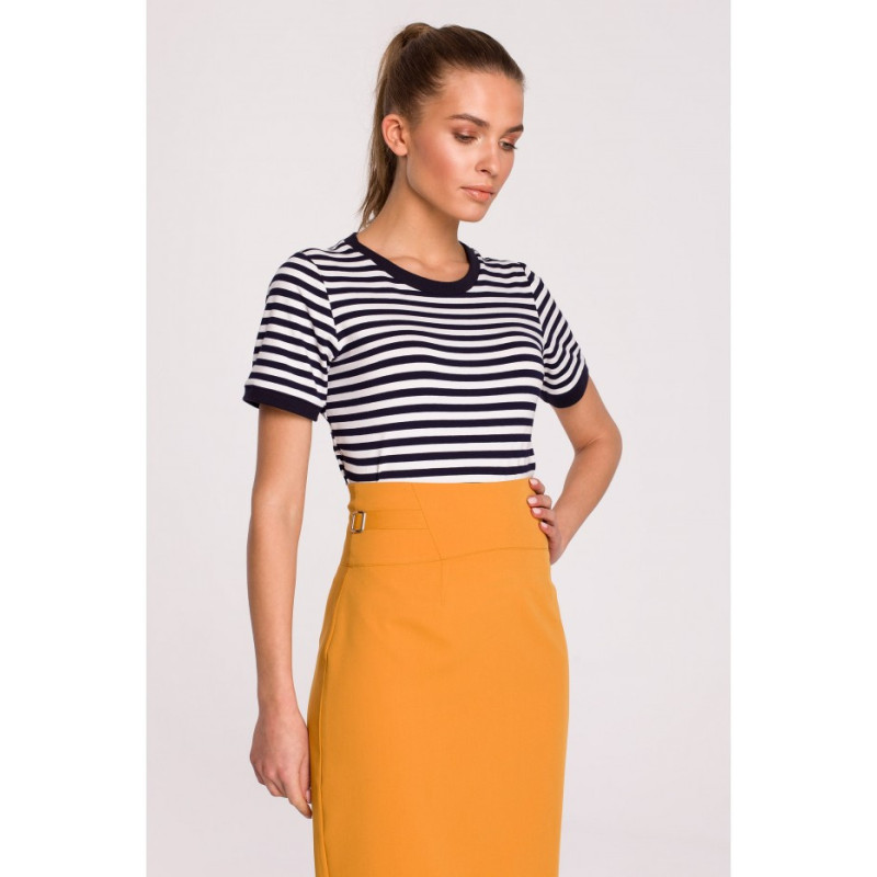 S297 Spódnica ołówkowa z wysoką talią i klamerkami - żółta