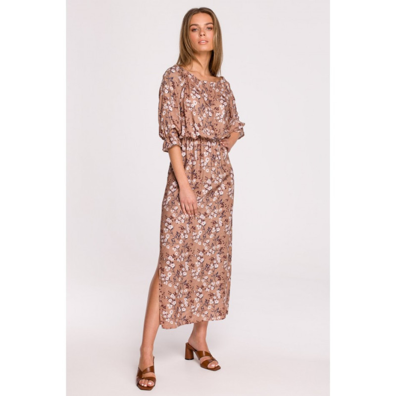 S300 Sukienka maxi a la hiszpanka w kwiaty - model 1