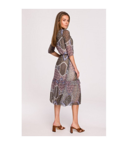 S301 Sukienka z siatki z nadrukiem i falbanami - model 1