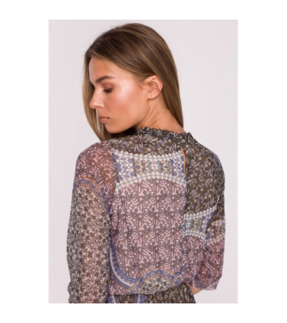 S301 Sukienka z siatki z nadrukiem i falbanami - model 1