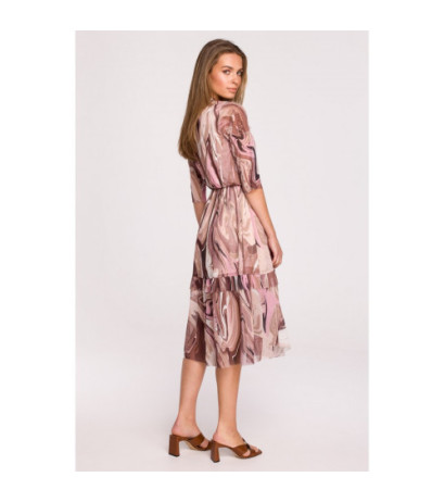 S301 Sukienka z siatki z nadrukiem i falbanami - model 3