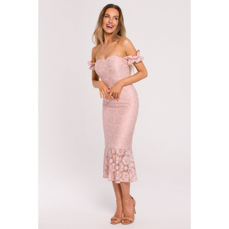 M672 Sukienka koronkowa - pudrowa