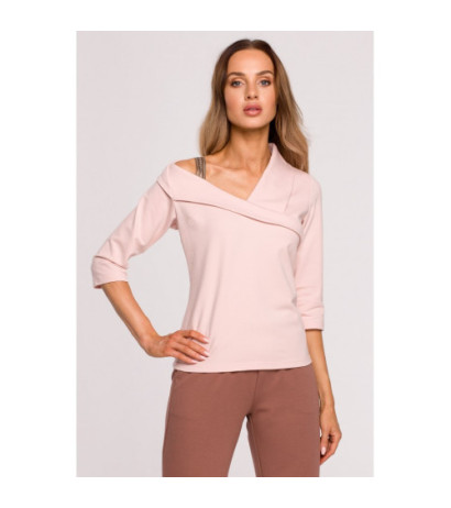 M678 Bluzka z dekoltem i lampasem MOE - cukierkowy róż