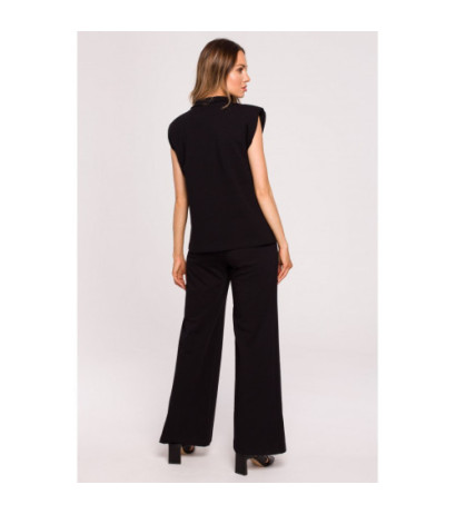 M682 Bluzka bez rękawów z dekoltem V i kołnierzem - czarna