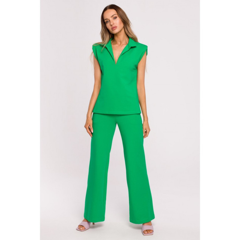 M682 Bluzka bez rękawów z dekoltem V i kołnierzem - soczysta zieleń