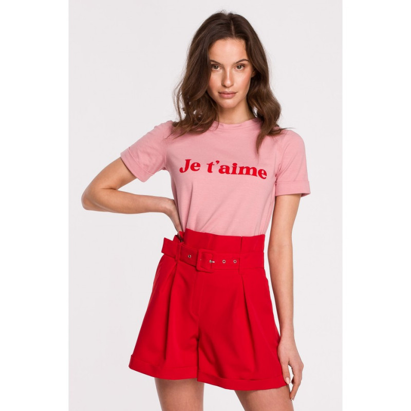 K127 T-shirt z nadrukiem FLOCK - różowy