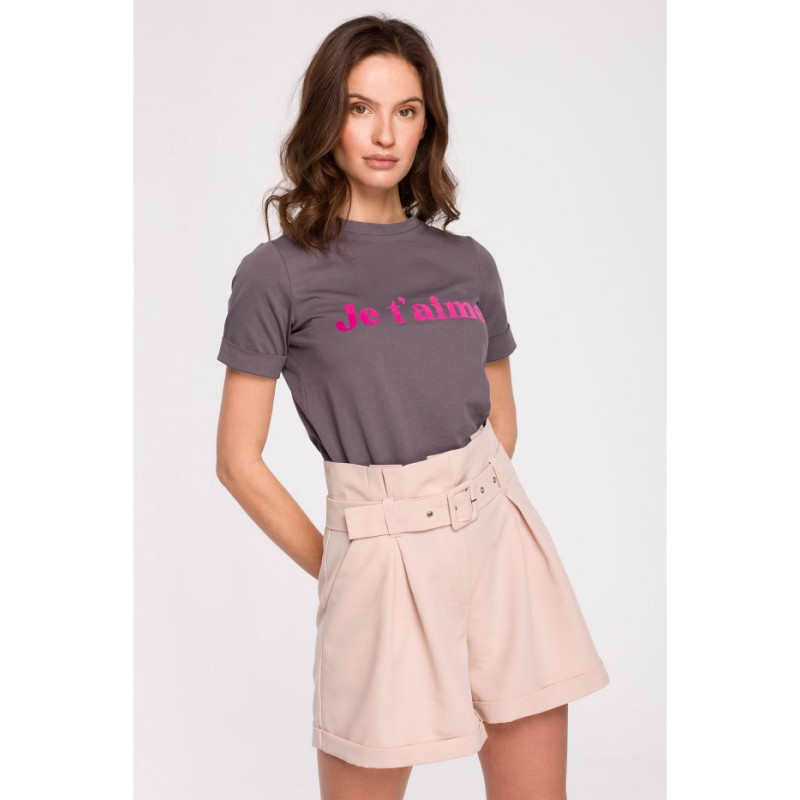 K127 T-shirt z nadrukiem FLOCK - stalowy