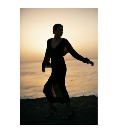 K136 Sukienka szyfonowa maxi - czarna