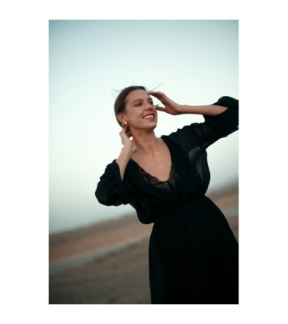 K136 Sukienka szyfonowa maxi - czarna