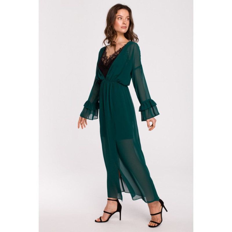 K136 Sukienka szyfonowa maxi - zielona
