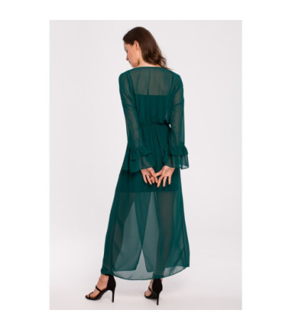 K136 Sukienka szyfonowa maxi - zielona