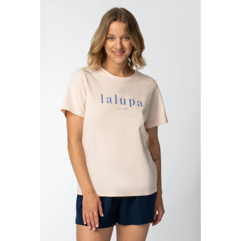 LA109 T-shirt z napisem "LALUPA sea life" - brzoskwiniowy