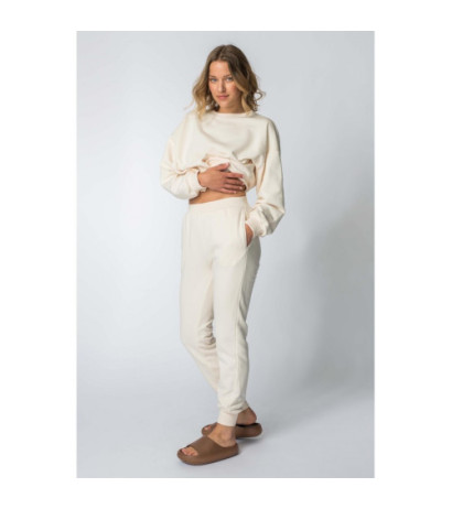 LA112 Spodnie dresowe ze ściągaczami - waniliowe