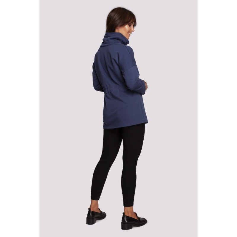 B236 Bluza z golfem i tasiemką w centki - niebieska