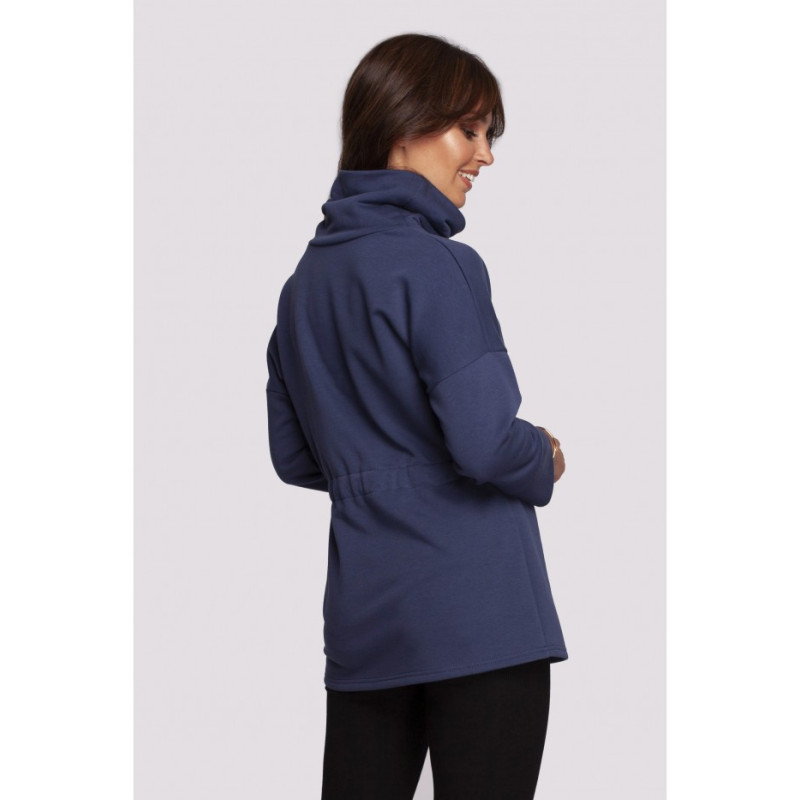 B236 Bluza z golfem i tasiemką w centki - niebieska