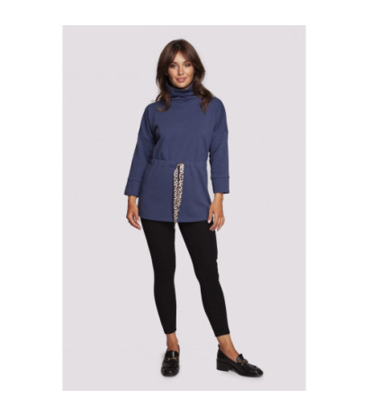 B236 Bluza z golfem i tasiemką w centki - niebieska