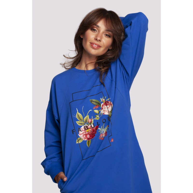 B247 Sukienka z nadrukiem - chabrowa