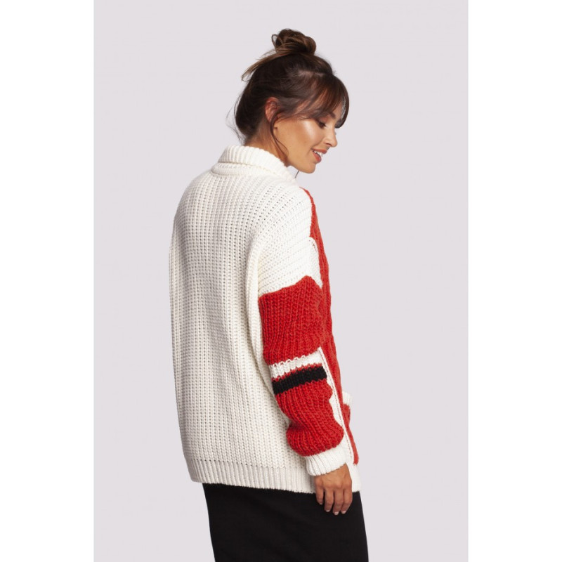 BK094 Kardigan wielokolorowy z zamkiem i kołnierzem - model 1