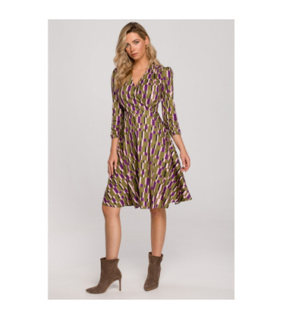 K145 Sukienka rozkloszowana we wzór - model 1