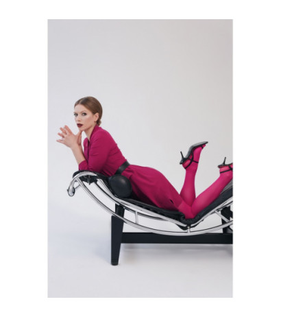 S312 Sukienka żakietowa z paskiem - śliwkowa