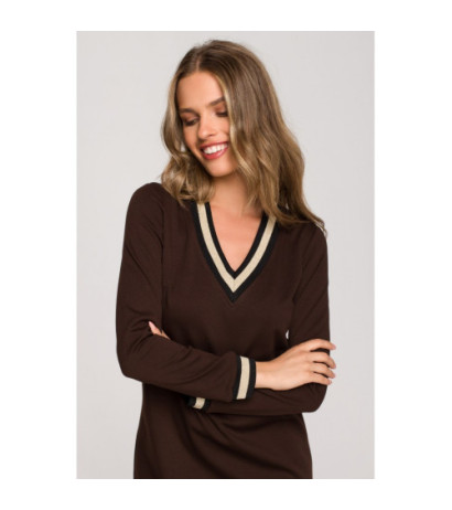 S328 Sukienka ze ściągaczami z lurexem - brązowa