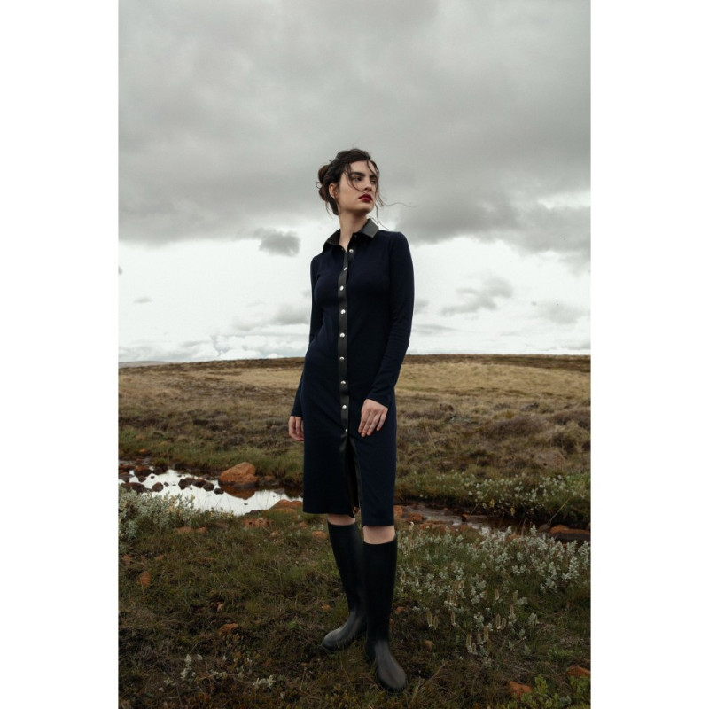 S322 Sukienka ołówkowa z napami - granatowa