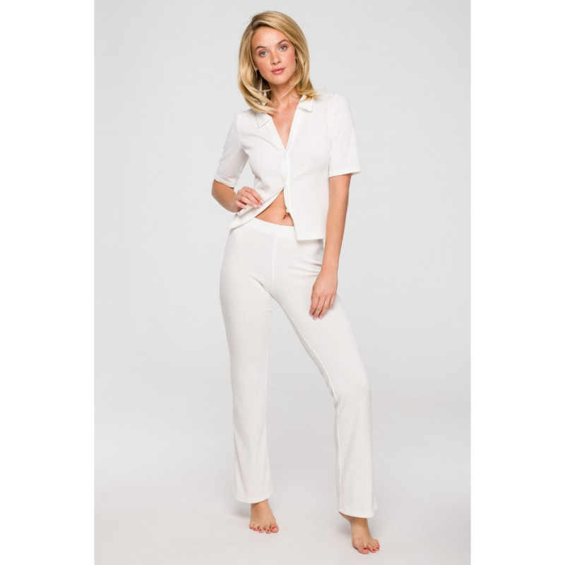 LA117 Prążkowane spodnie - ecru