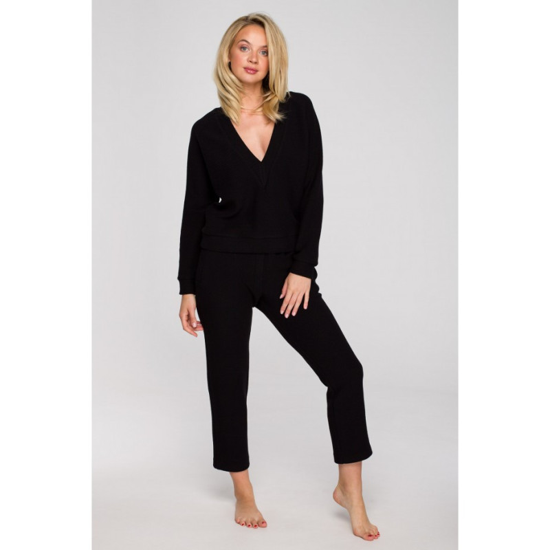 LA131 Bluza z głębokim dekoltem - czarna