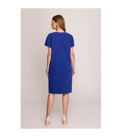 S392 Sukienka o luźnym fasonie z dekoltem V - chabrowa