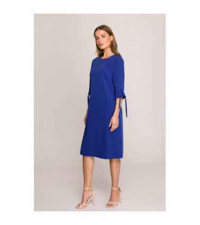 S393 Sukienka z wiązanymi rękawami - chabrowa