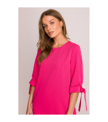 S393 Sukienka z wiązanymi rękawami - różowa