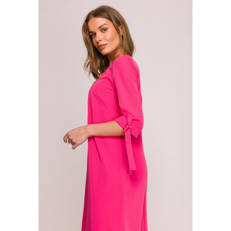 S393 Sukienka z wiązanymi rękawami - różowa