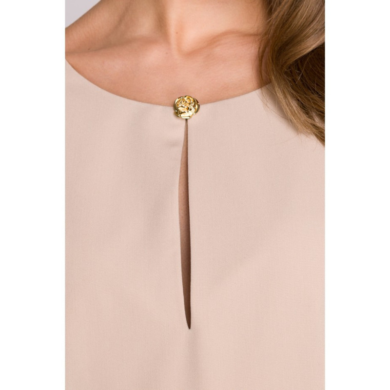 S394 Sukienka o luźnym fasonie z łezką w dekolcie - beżowa