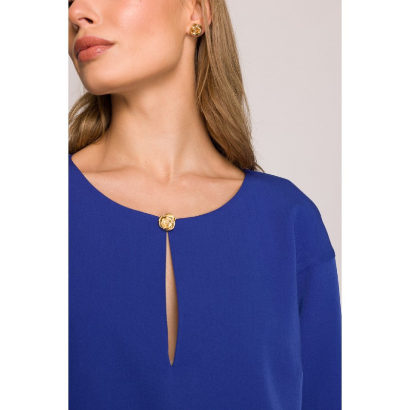 S394 Sukienka o luźnym fasonie z łezką w dekolcie - chabrowa