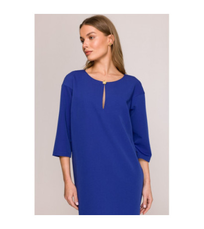 S394 Sukienka o luźnym fasonie z łezką w dekolcie - chabrowa