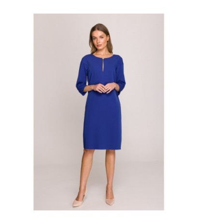 S394 Sukienka o luźnym fasonie z łezką w dekolcie - chabrowa