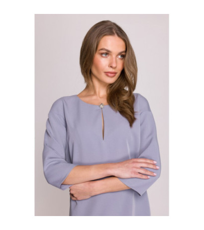 S394 Sukienka o luźnym fasonie z łezką w dekolcie - gołębi