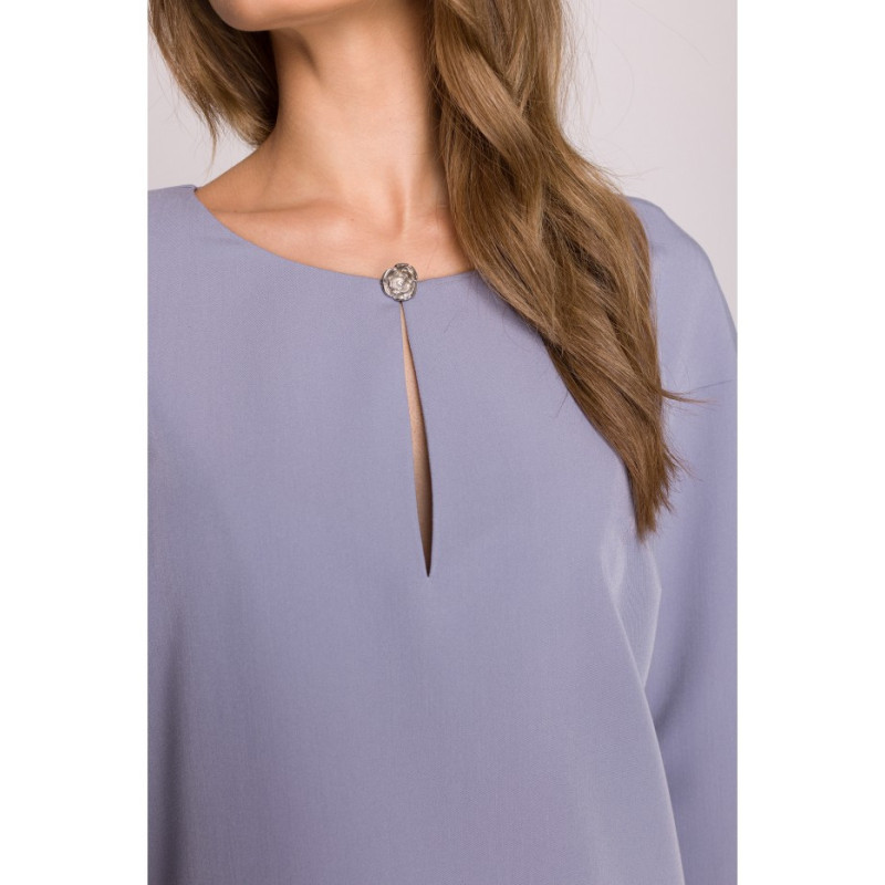 S394 Sukienka o luźnym fasonie z łezką w dekolcie - gołębi