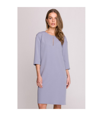 S394 Sukienka o luźnym fasonie z łezką w dekolcie - gołębi