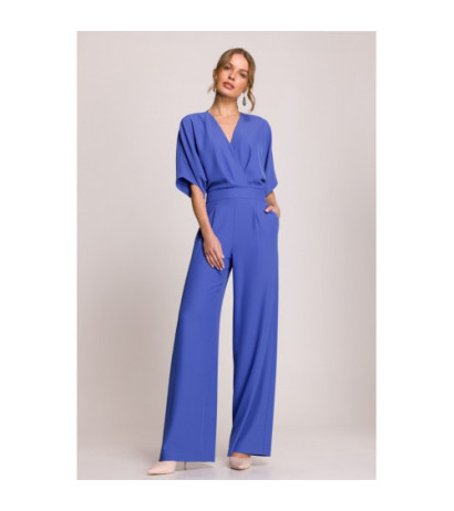 S395 Kombinezon z dekoltem kopertowym - niebieski