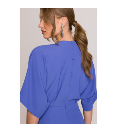 S395 Kombinezon z dekoltem kopertowym - niebieski