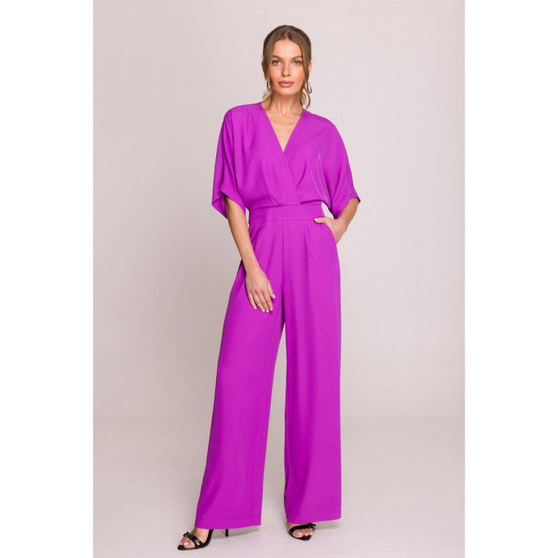 S395 Kombinezon z dekoltem kopertowym - lawendowy