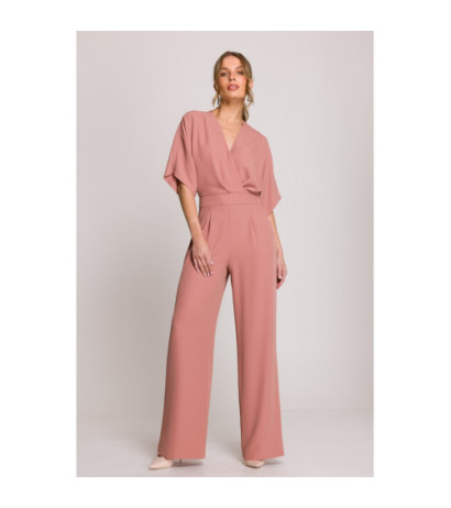 S395 Kombinezon z dekoltem kopertowym - różany