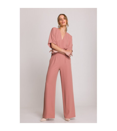 S395 Kombinezon z dekoltem kopertowym - różany