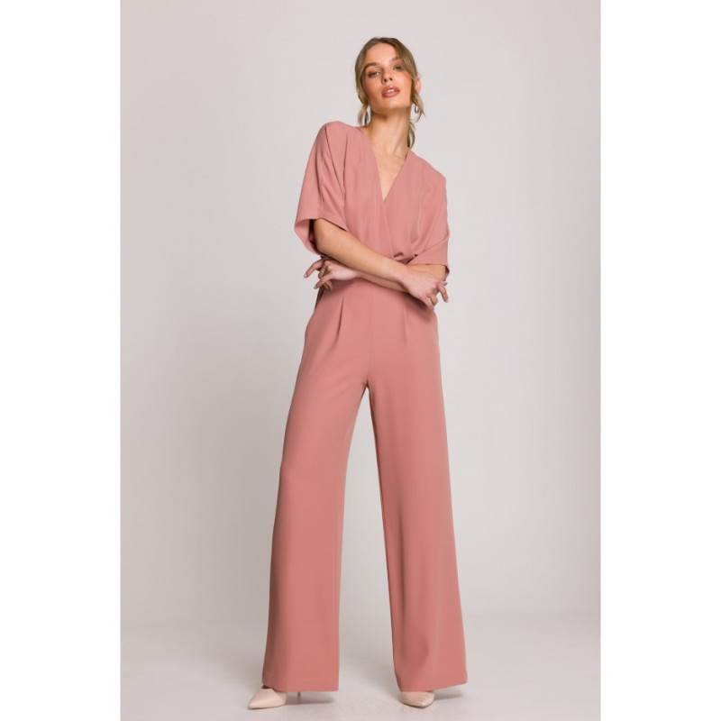 S395 Kombinezon z dekoltem kopertowym - różany