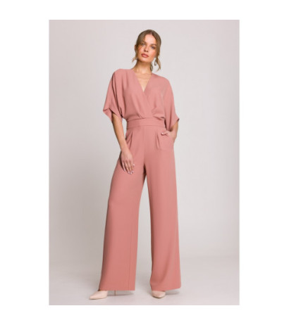 S395 Kombinezon z dekoltem kopertowym - różany