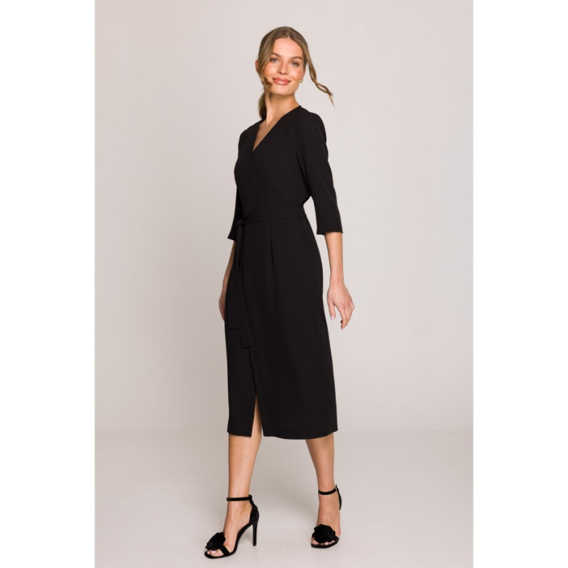 S396 Sukienka z kopertowym motywem - czarna