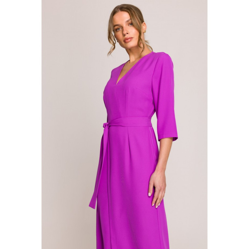 S396 Sukienka z kopertowym motywem - lawendowa