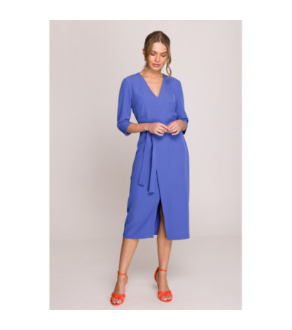 S396 Sukienka z kopertowym motywem - niebieska